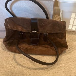 Coach brown suede handbag with leather trim